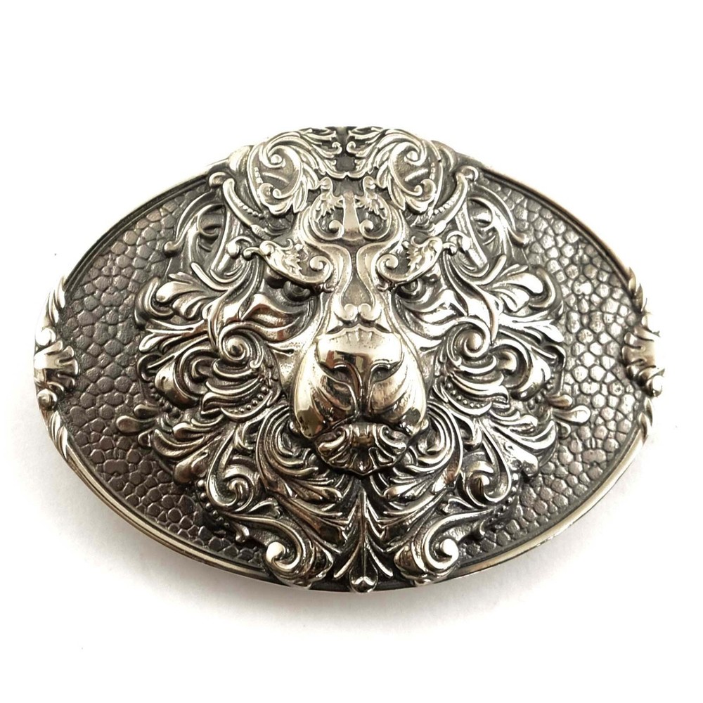 King Lion German silver belt buckle, Animal head, handmade lion belt buckle