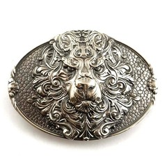 King Lion German silver belt buckle, Animal head, handmade lion belt buckle