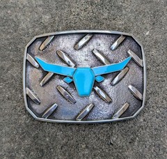 Douglas Magnus Santa Fe Turquoise Longhorn Sterling Diamond Plate Trophy Buckle