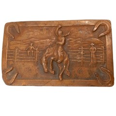 Bronc Riding Belt Buckle Horse Cowboy Ranch Rodeo Justin Boots Horseshoes Vtg
