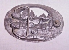 MEN&rsquo;S HEAVY PEWTER 1990 C + J INC DEER SCENE AND ANTLER BELT BUCKLE MADE IN USA