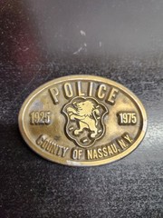 County of Nassau NY 1925-1975 Police Commemorative Belt Buckle Brass Gold Tone