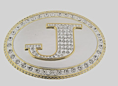 Initial J Letter Monogram Western Cowboy Men Women Gold Bling Metal Belt Buckle