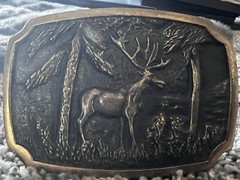 SOLID BRASS ELK VINTAGE BELT BUCKLE • MADE IN USA