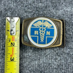 Vintage RN Registered Nurse Belt Buckle Brass Enamel Caduceus Medical Gift 2×3