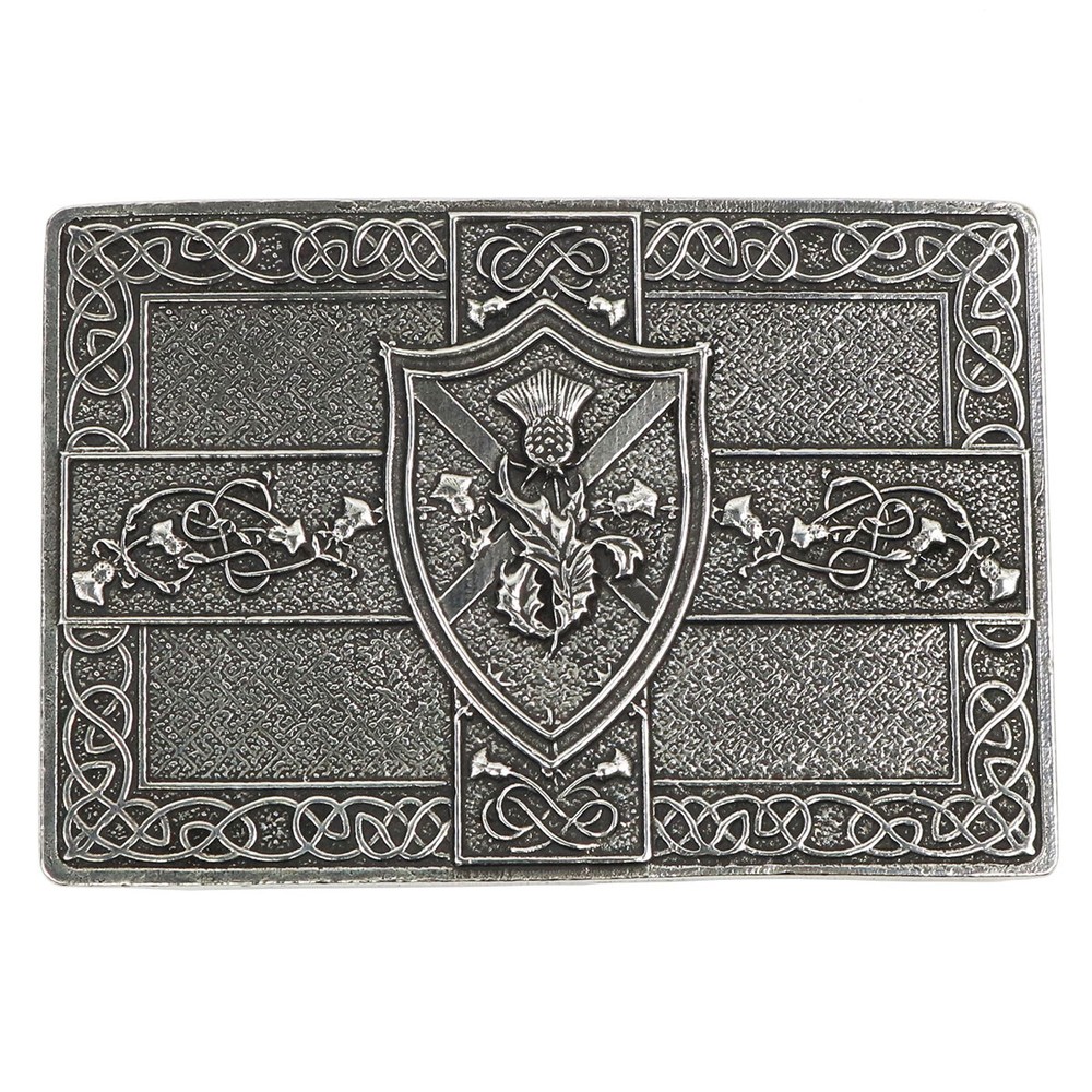 Saltire and Thistle Shield Kilt Belt Buckle – Made in Scotland