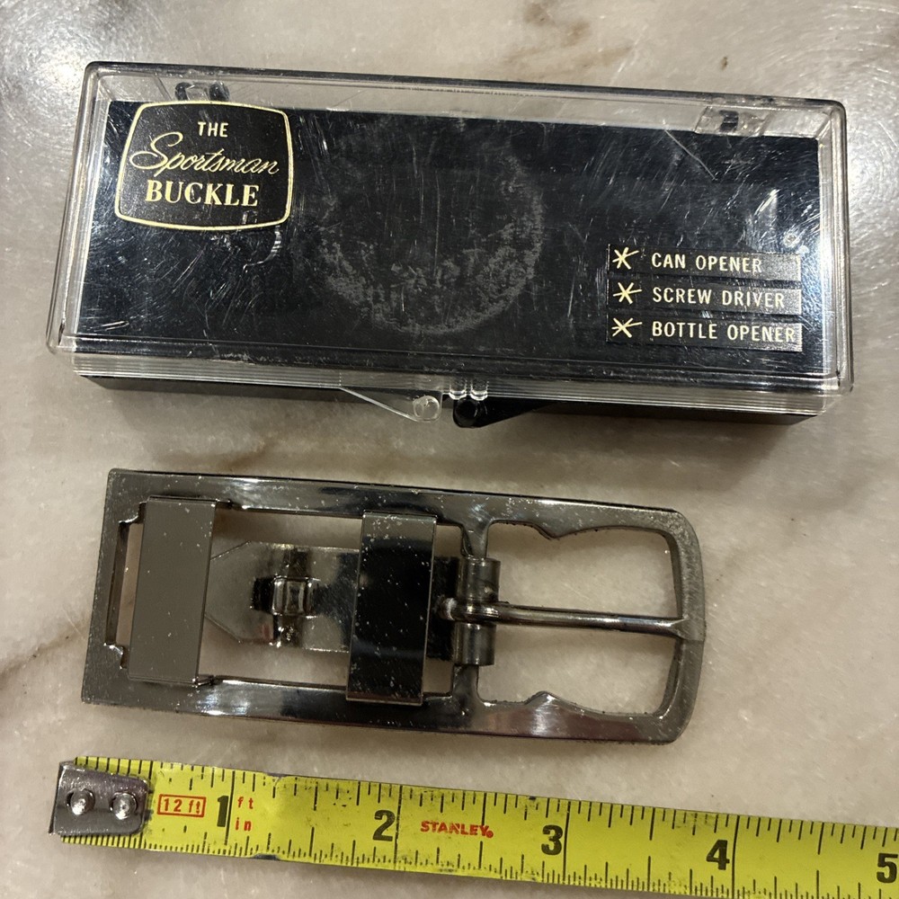 The Sportsman Buckle Multi-Tool Belt Buckle Mens Gold Good Bottle Opener Vintage