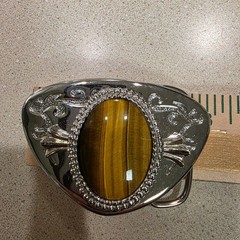 Belt Buckle Unisex Silver Chrome, Tigers Eye Stone Western Boho, EUC