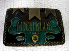 1976 Koleaco Michelob Beer Anheuser Busch Inc Brass Green Lacquer Belt Buckle