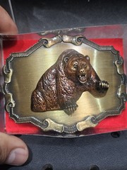 Vintage Raintree 3D Grizzly Bear Brass Buckle Outdoors Wildlife Western USA V8