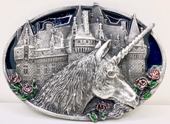 1983 Bergamot Brass Works Unicorn Castle Belt Buckle V-482 Made USA