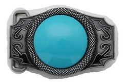 Men Women Western Fashion Belt Buckle Silver Metal Big Turquoise Blue Southern