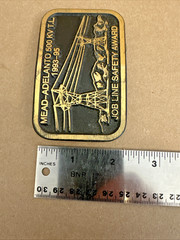 Vtg Solid Brass Belt Buckle Mead-Adelanto 500 KV T.L. Job Line Construction Dyna