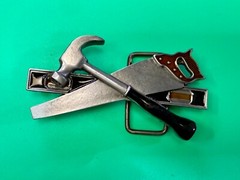 Tools Hammer Saw Meter Stick Carpenters Contractor&rsquo;s Figural Cutout Belt Buckle