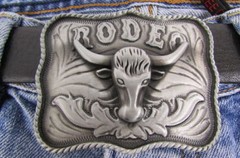 扣时尚银牛银色金属西部牛仔 3D Rodeo 长角德克萨斯州-