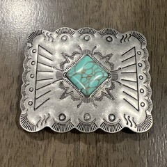 Southwestern Style Turquoise Concho Belt Buckle Western Boho Silver