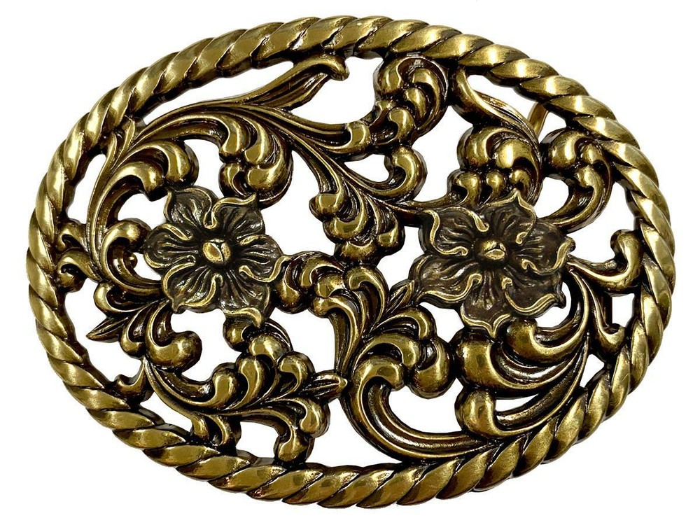 HA0131-OEB Antique Brass Flower Engraved Buckle fits 1-1/2&Prime; Wide Belt