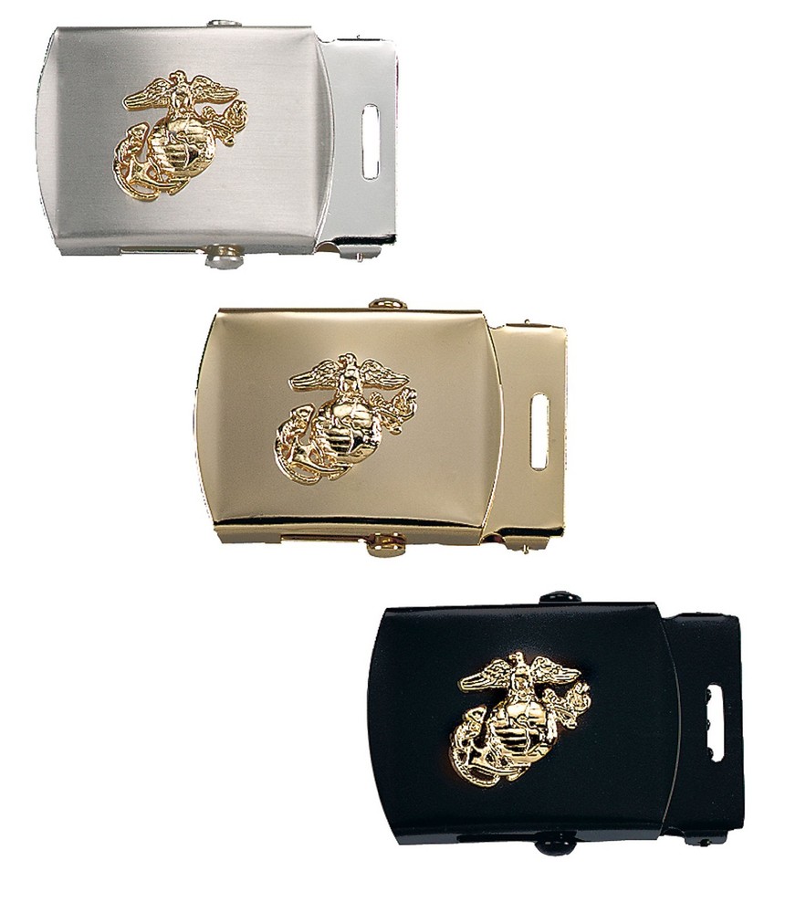 U.S. Marines Web Belt Buckle with USMC Globe & Anchor Logo Chrome Brass Black