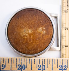 70s Round Tooled Leather American Eagle Great Seal Belt Buckle Chrome Frame