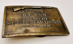 Vintage My Cold Dead Fingers Belt Buckle – 2nd Amendment Gun Rights Brass Tone