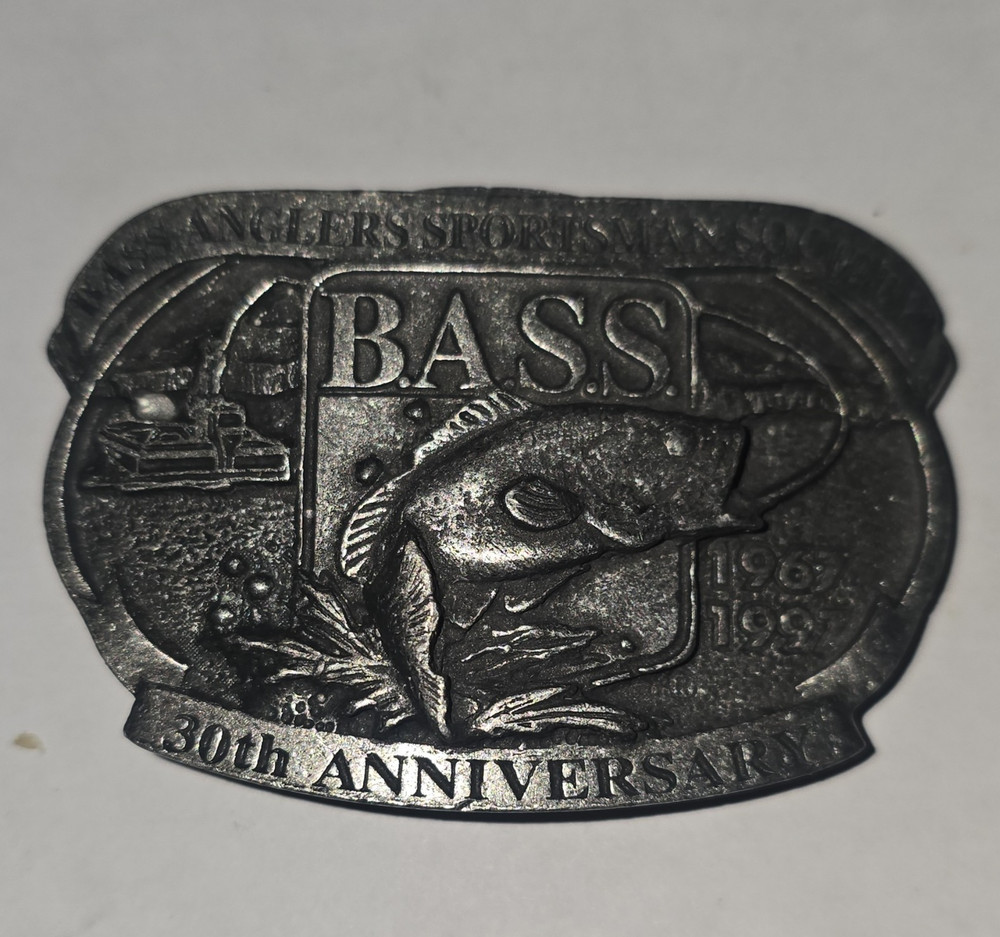 Bass 30th Anniversary Fish Belt Buckle Silver Metal 1.5in Men Single Tongue