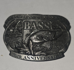 Bass 30th Anniversary Fish Belt Buckle Silver Metal 1.5in Men Single Tongue