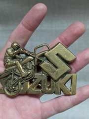 vintage SUZUKI belt buckle MOTOCROSS motorcycle DIRT BIKE western SOLID BRASS