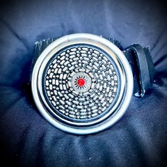 “Red Stone Shield”Industrial Art Belt Buckle Handmade OOAK Darren McNeese