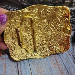 Western Cowbo belt buckle 3.5 X 4 inches gold red for 2&Prime; belt zinc alloy bling