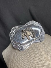 Vintage Western Horse Head & Horseshoe Belt Buckle Silver Tone Repair Needed