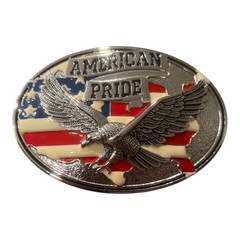 Large 6×4” American Pride belt buckle with black leather belt Eagle flag