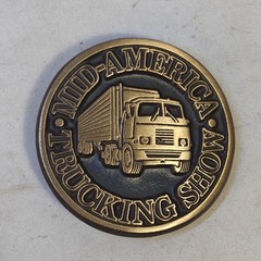 Mid America Trucking Show Brass Belt Buckle VTG Round 18 Wheeler Hard To Find