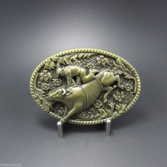 Vintage Bronze Bull Rodeo Western Oval Cowboy Metal Belt Buckle