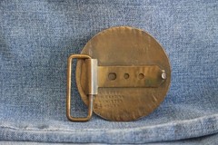 Coca Cola Belt Buckle vtg brass woman soda fountain Atlanta Ga 70&rsquo;s round soda