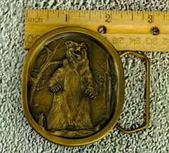 Grizzly Bear brass western belt buckle Indiana Metal Craft 1977