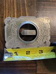 Vintage Silver Tone Western Style Floral Engraved Metal Belt Buckle Fits 1.5 in