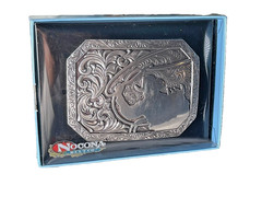 Nocona Mens Belt Buckle 3.75 x 2 in Cowboy Roper Western Rodeo Silver 1.5
