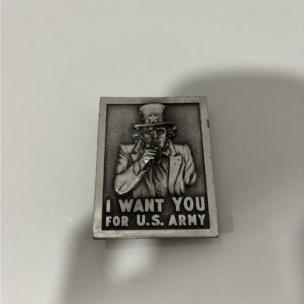 Vintage Bergamot Brass Works I Want You For The U.S. Army Belt Buckle 2.25”x3”