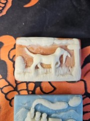 3 Vintage CAMEO belt buckles Horse, Train, and Hunting Dog. Robert Nemith