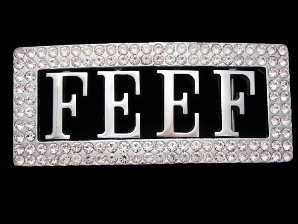 MA31114 REALLY NICE INITIALS **FEEF** W/ CRYSTAL INSERTS BELT BUCKLE