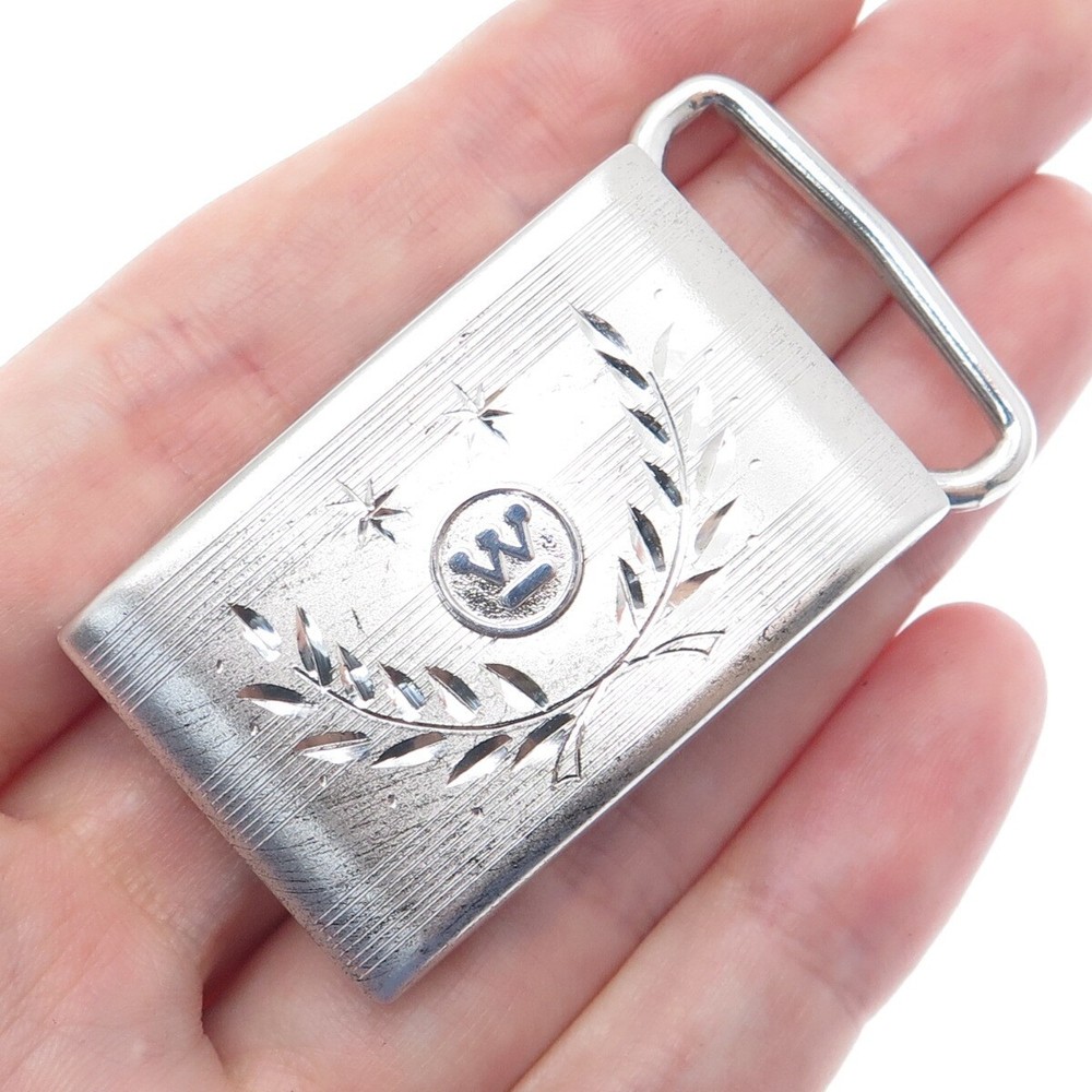 925 Sterling Silver Antique Diamond-Cut Westinghouse 25 Years Award Belt Buckle