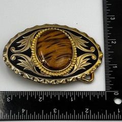 Myrtlewood Tiger Wood Style Gold Tone Western Scroll Belt Buckle Oval