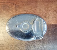 Belt Buckle SilverTONE Metal with White Design