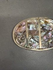 Vintage Mexican Silver Tone Abalone Inlay Belt Buckle B15