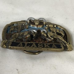 Vintage The Great American Buckle Co Belt Buckle Mens Gold Alaska Wildlife USA