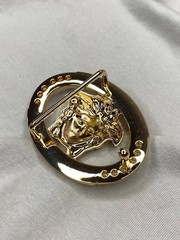 Gold Medusa Head Belt Buckle Greek Key Crystal Oval