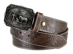 Religion Cross Cowboy Kneeling Prayer And Horse Design Belt Buckle