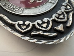 U.S. Marines Belt Buckle Pewter & Red Enamel Vintage United States Marine Corps