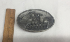 RANCH FARM HORSE STABLE BARN MENS * 1984 BERGAMOT BRASS WORKS BELT BUCKLE * USA