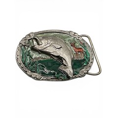 Vintage 1986 CJ Inc Largemouth Bass Deer Belt Buckle CJ 1038 Made in USA Enamel
